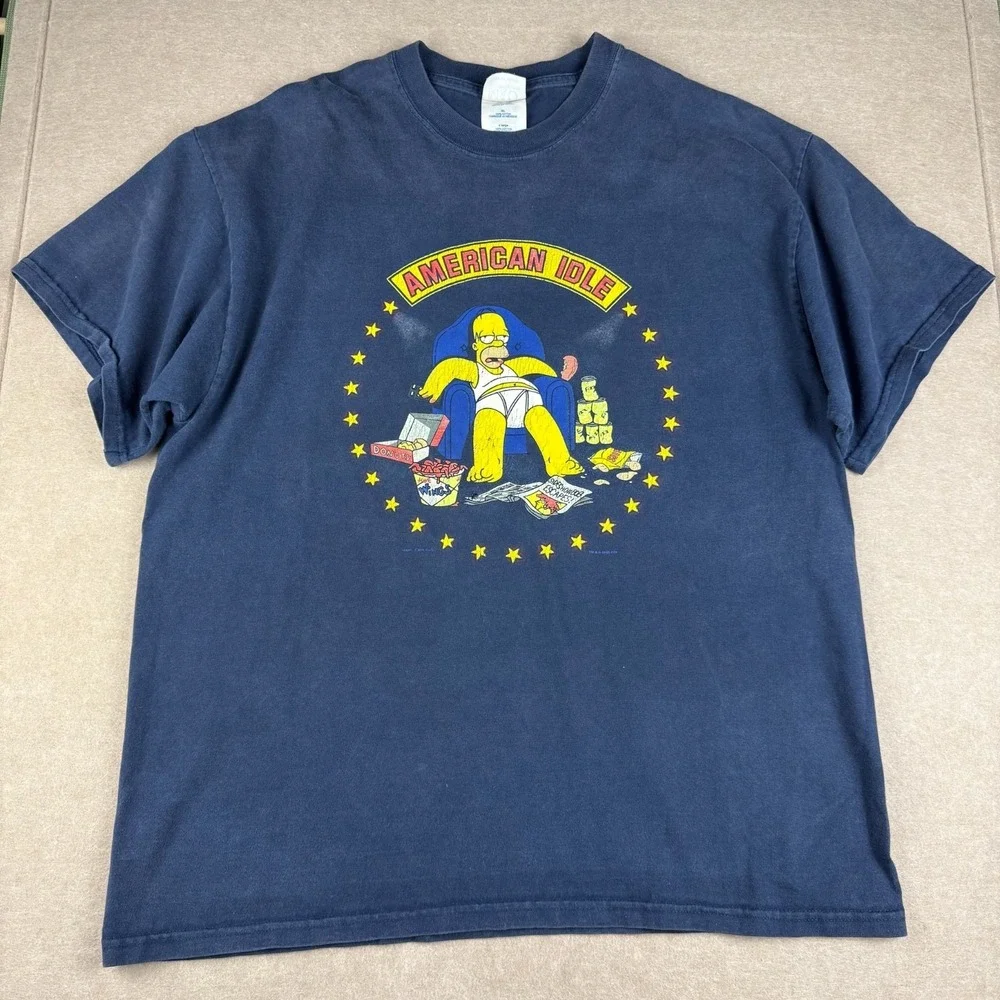 Vintage M&O T‎ Shirt Mens XL Blue Simpsons Homer American Idle Funny Cartoon